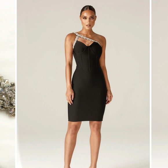 Alieva | Dresses | Diva Rhinestone Bandage Dress Black With Tags | Poshmark
